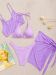 Μαγιό Μπικίνι Με V High Rise, Crop Top Και Παρεό (4 Pieces Set) 9712 Lila Proion 1