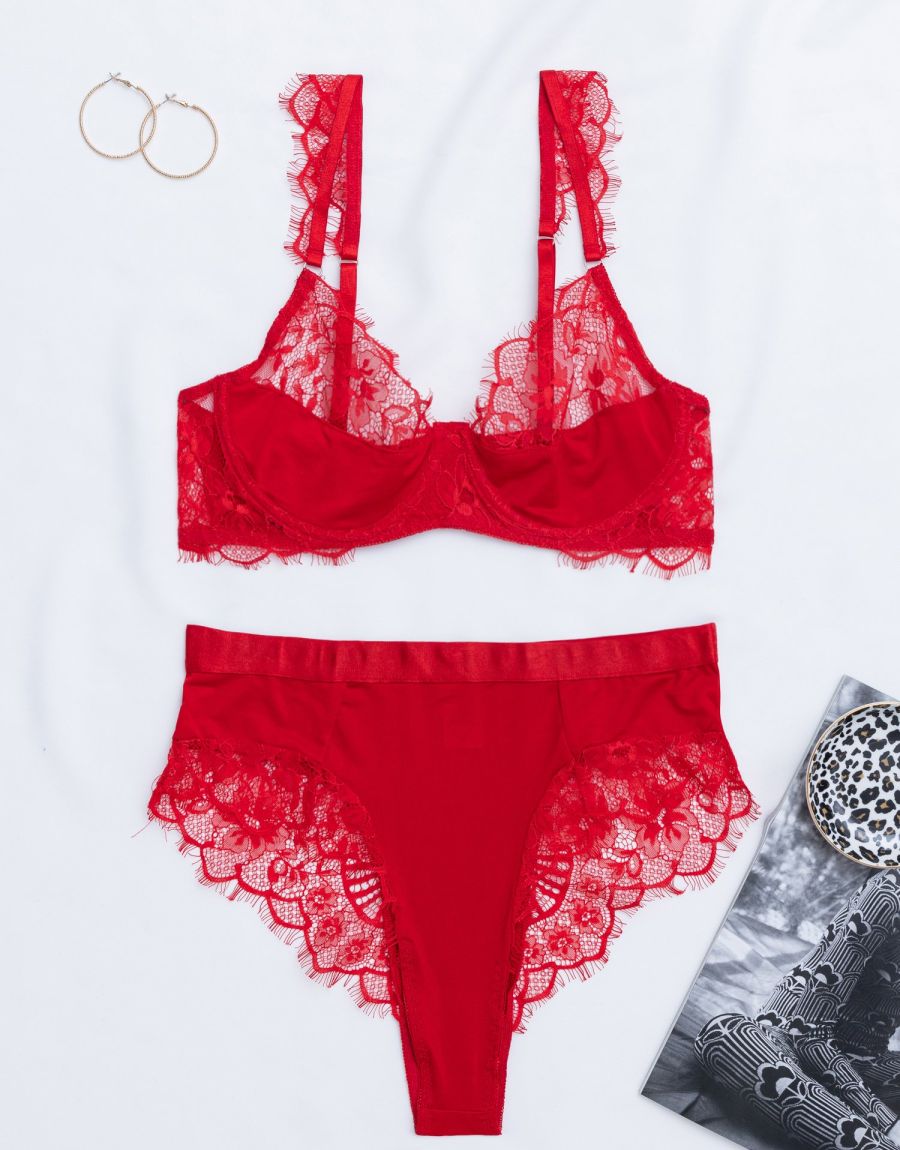 Σετ Bralette Δίχτυ Και Δαντέλα Με String Και Ζαρτιέρα Σετ Σουτιέν Με Ασύμμετρη Δαντέλα Και Brazil Ψηλόμεσο