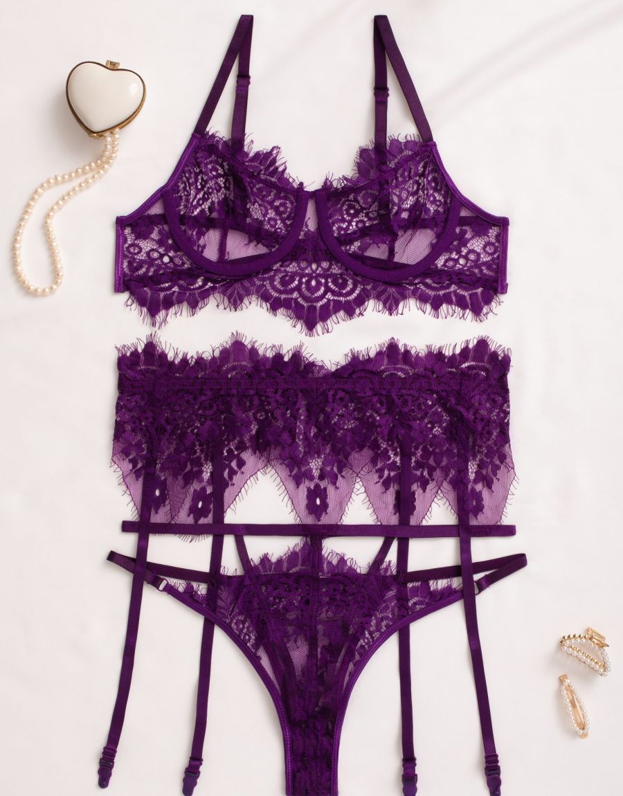 See Through Σετ Εσωρούχων Με Ζαρτιέρες Και Καλτσοδέτες Σετ Σουτιέν Με Ασύμμετρη Δαντέλα String Και Ζαρτιέρα