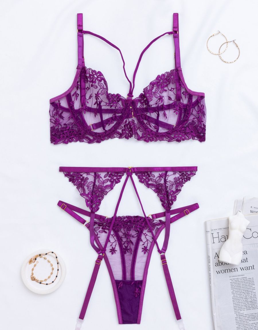 Cupless Σετ Εσωρούχων Με G-String Και Καλτσοδέτες Σετ Σουτιέν Με String Ρυθμιζόμενο Και Ζαρτιέρες