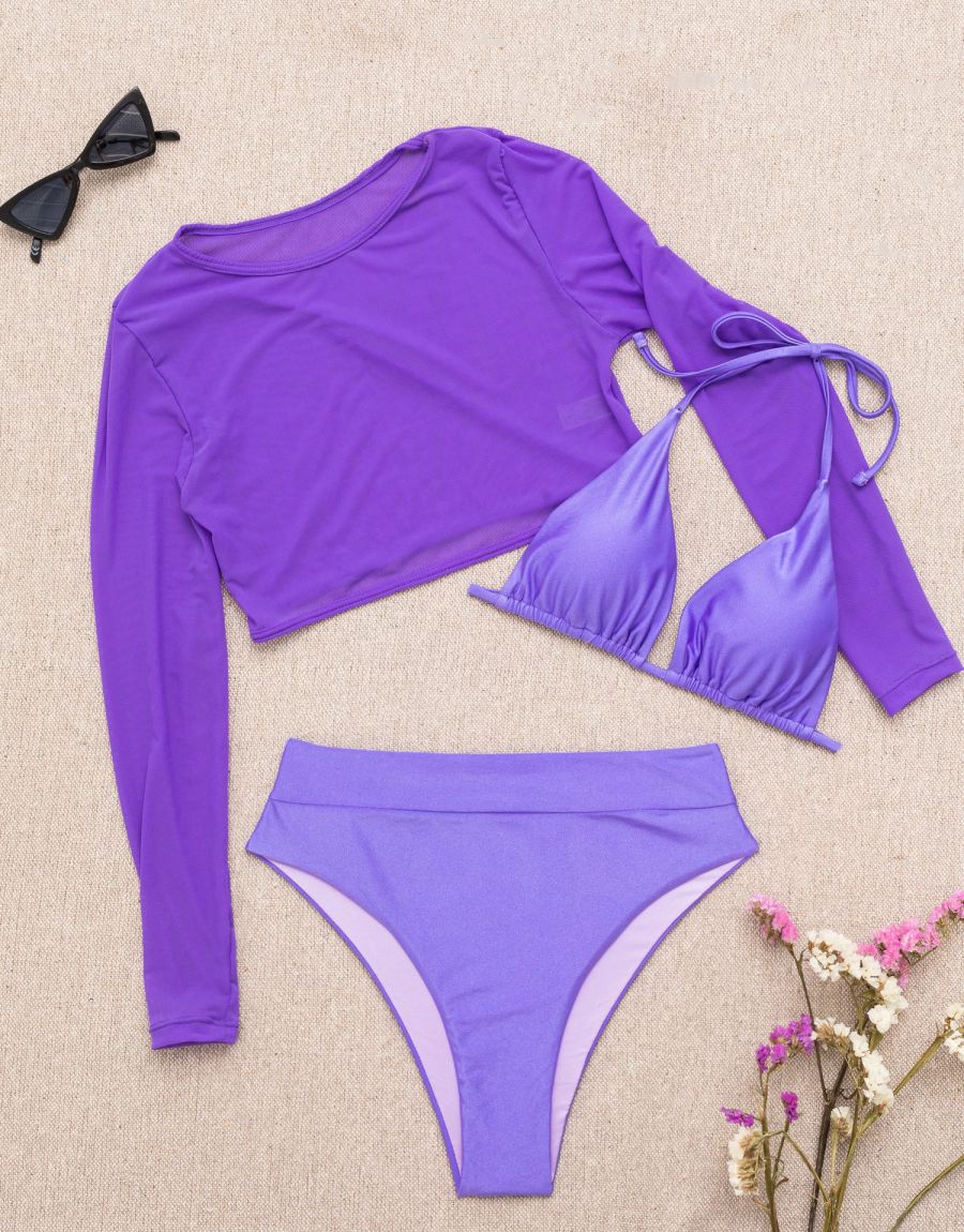 Μαγιό Μπικίνι Με V High Rise, Crop Top Και Παρεό (4 Pieces Set) Μαγιό Μπικίνι Τρίγωνο Με Brazil Ψηλόμεσο Και Crop Top Διαφάνεια