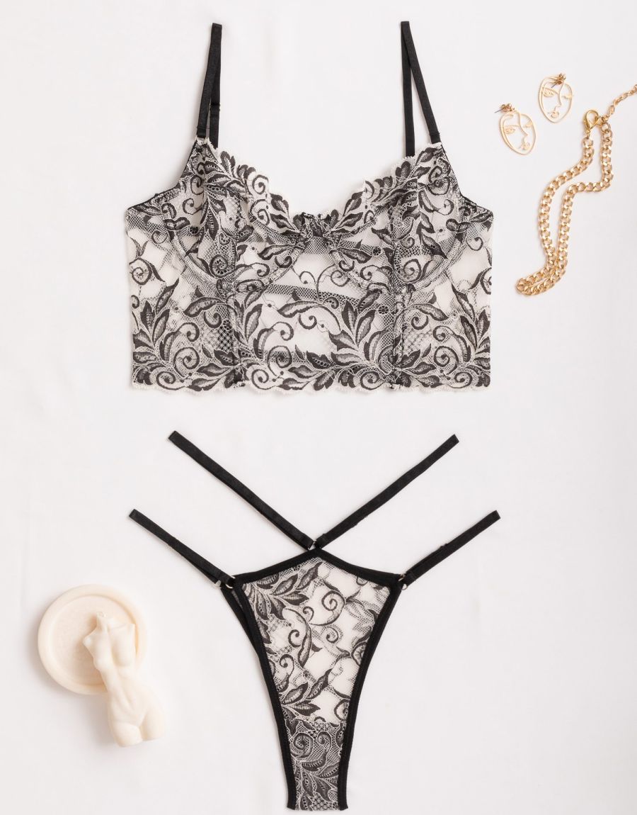 Σετ Σουτιέν Σατέν Με Δαντέλα Και Ρυθμιζόμενο Brazil Σετ Μπουστάκι Και Brazil Με Ρυθμιζόμενα Κορδονάκια