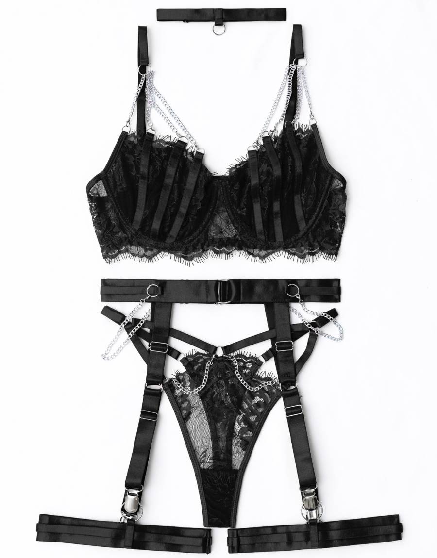 Σετ Σουτιέν με Choker, String, Ζαρτιέρα και Καλτσοδέτες