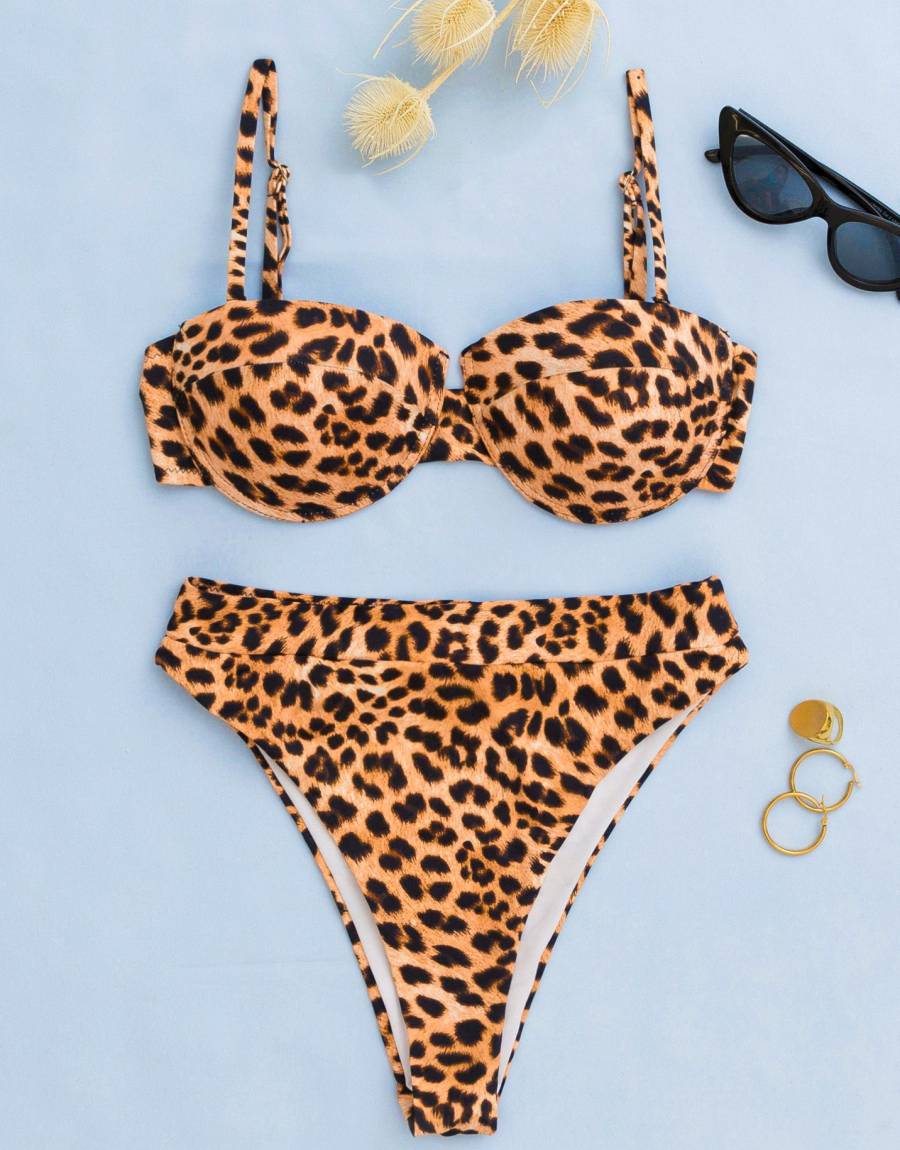 Μαγιό Μπικίνι Strapless Λεοπάρ με Ψηλόμεσο Brazil