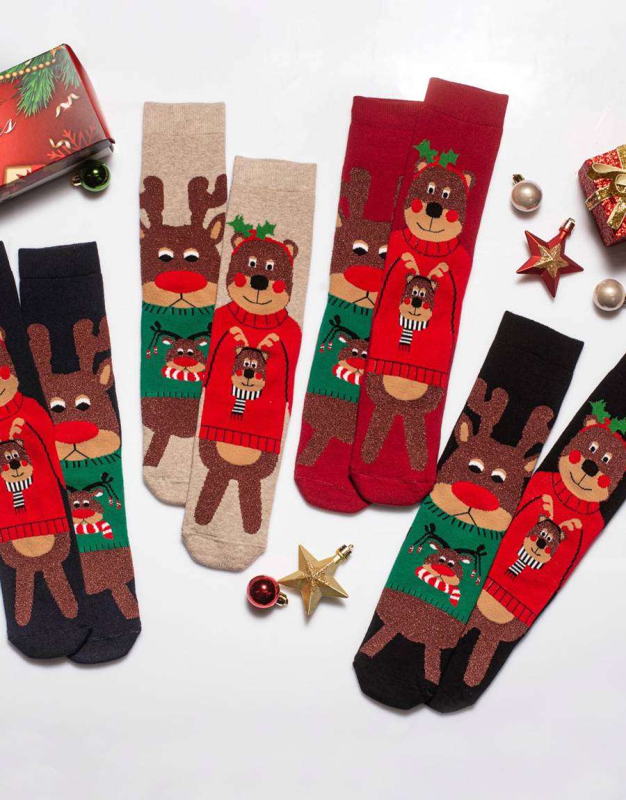 Βαμβακερή Χριστουγεννιάτικη Κάλτσα (Πακέτο 4 Ζευγαριών)