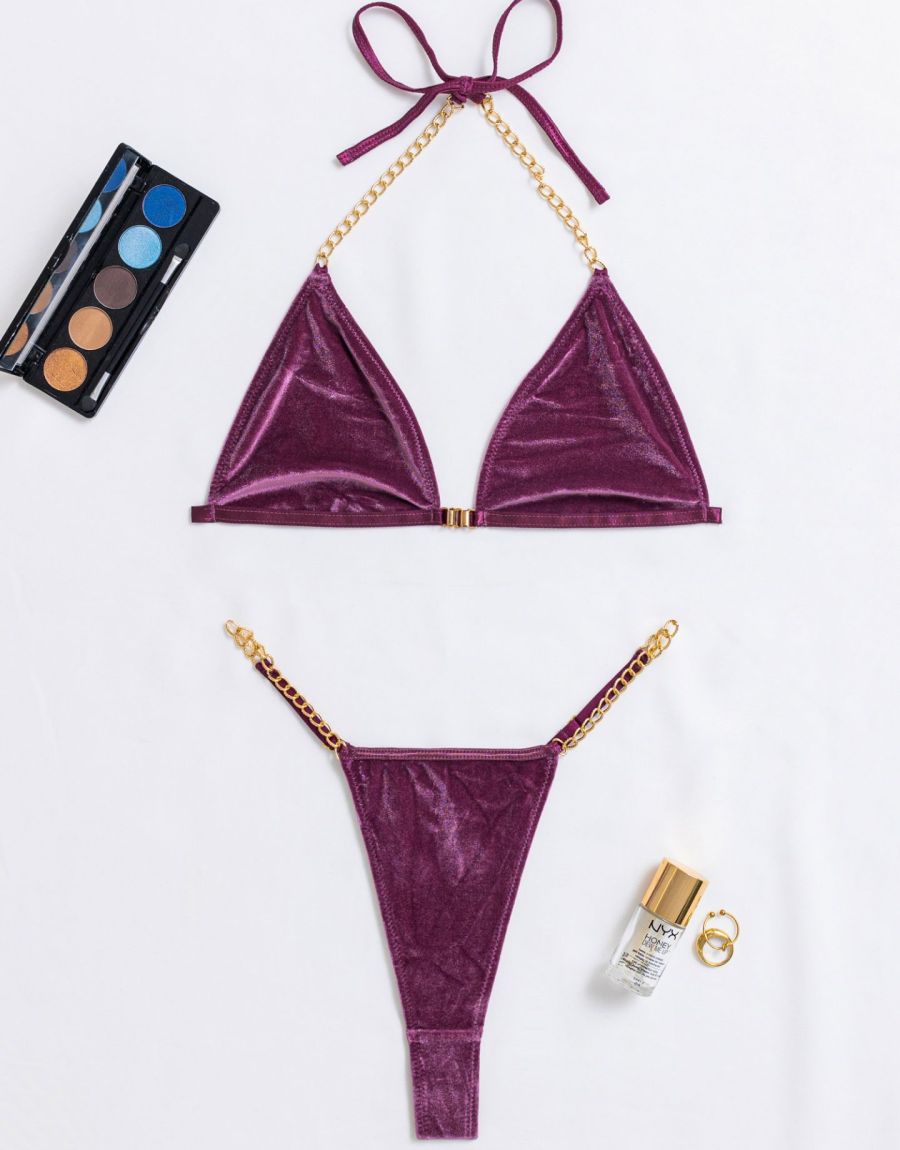 Σετ Bralette Τρίγωνο Με Χρυσές Λεπτομέρειες Και String