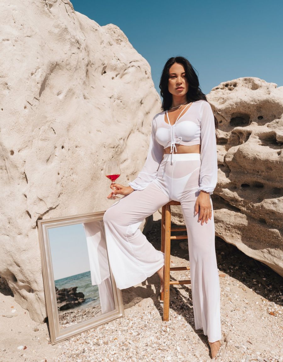 Σετ Διαφάνεια Με Ρυθμιζόμενο Crop Top Και Παντελόνι Καμπάνα
