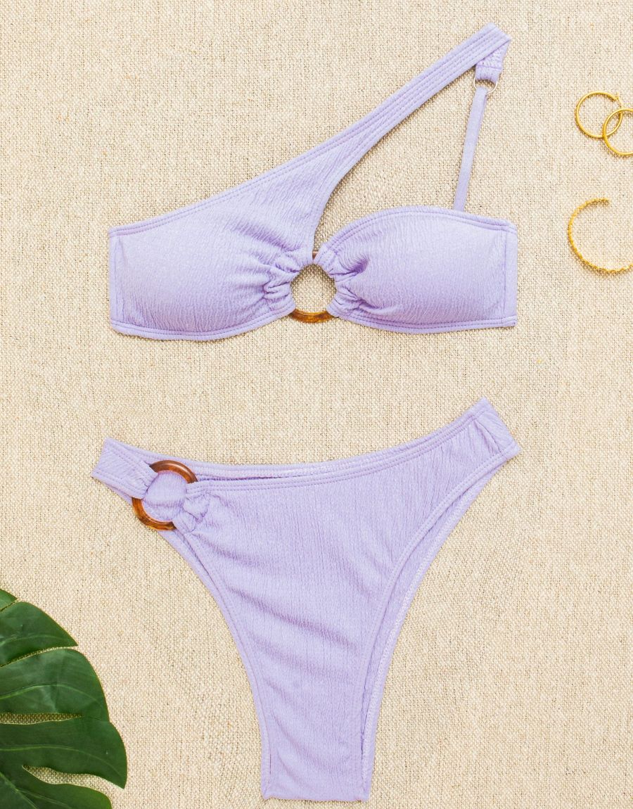 Μαγιό Μπικίνι Strapless Με 1 Ώμο Και Brazil Ψηλόμεσο Με Κρίκο