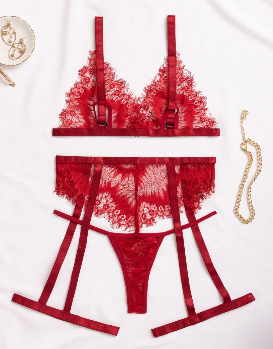 Σετ Bralette Cupless Με String Και Ζαρτιέρες Με Καλτσοδέτες
