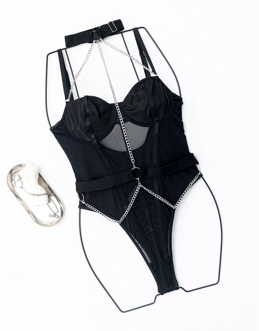 Body String Διαφάνεια Με Choker Και Ζώνη Με Αλυσίδες