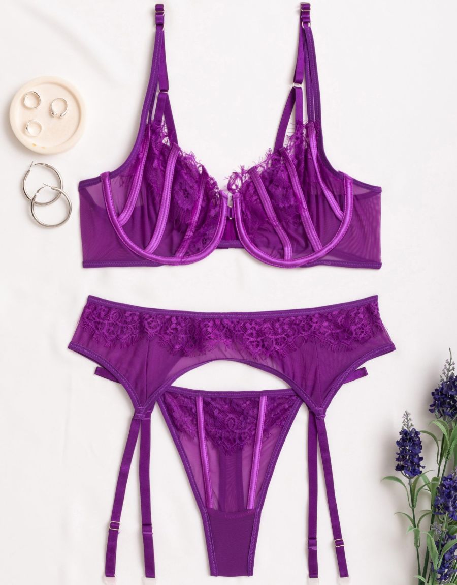 Σετ Σουτιέν Διαφάνεια, Δαντέλα Και String Και Ζαρτιέρα
