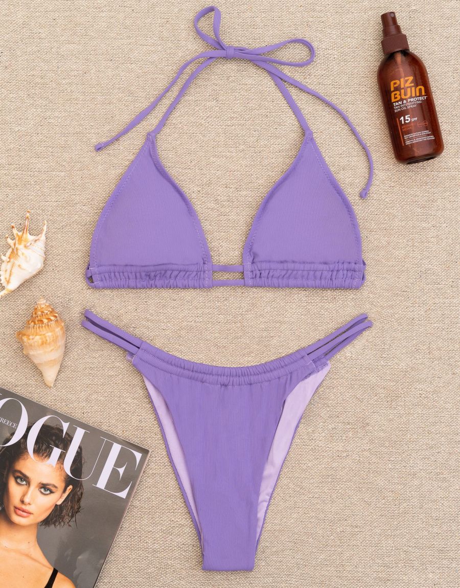 Μαγιό Μπικίνι Τρίγωνο Ριπ Με Brazil Ψηλόμεσο Με Κορδονάκια