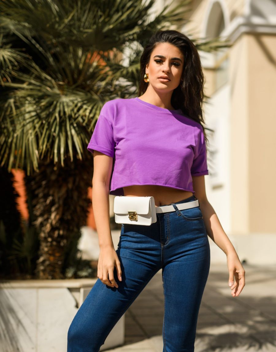 Crop Top Βαμβακερό Με Κοντό Μανίκι