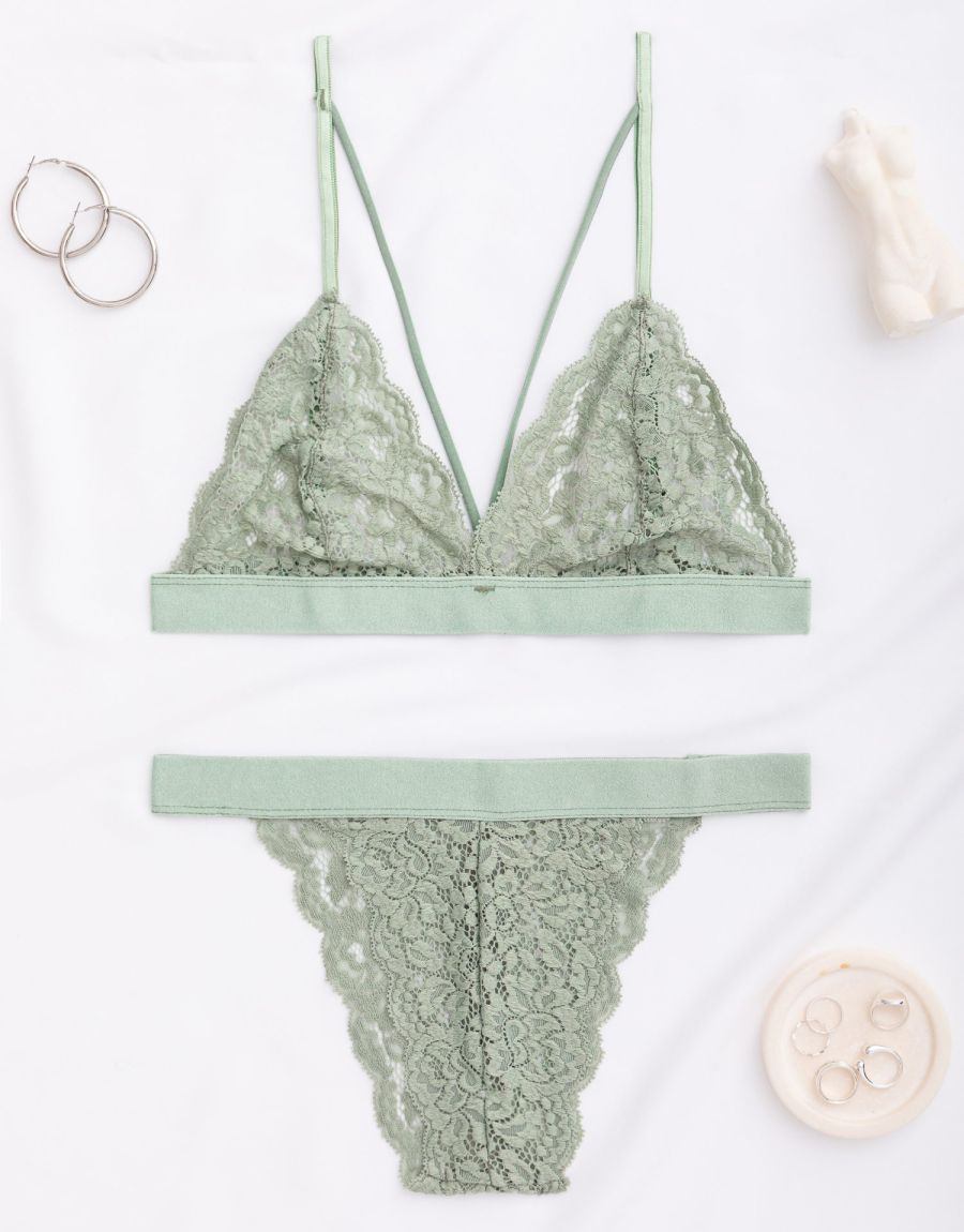 Σετ Bralette Τρίγωνο Δαντέλα Με Brazilian Σλιπ